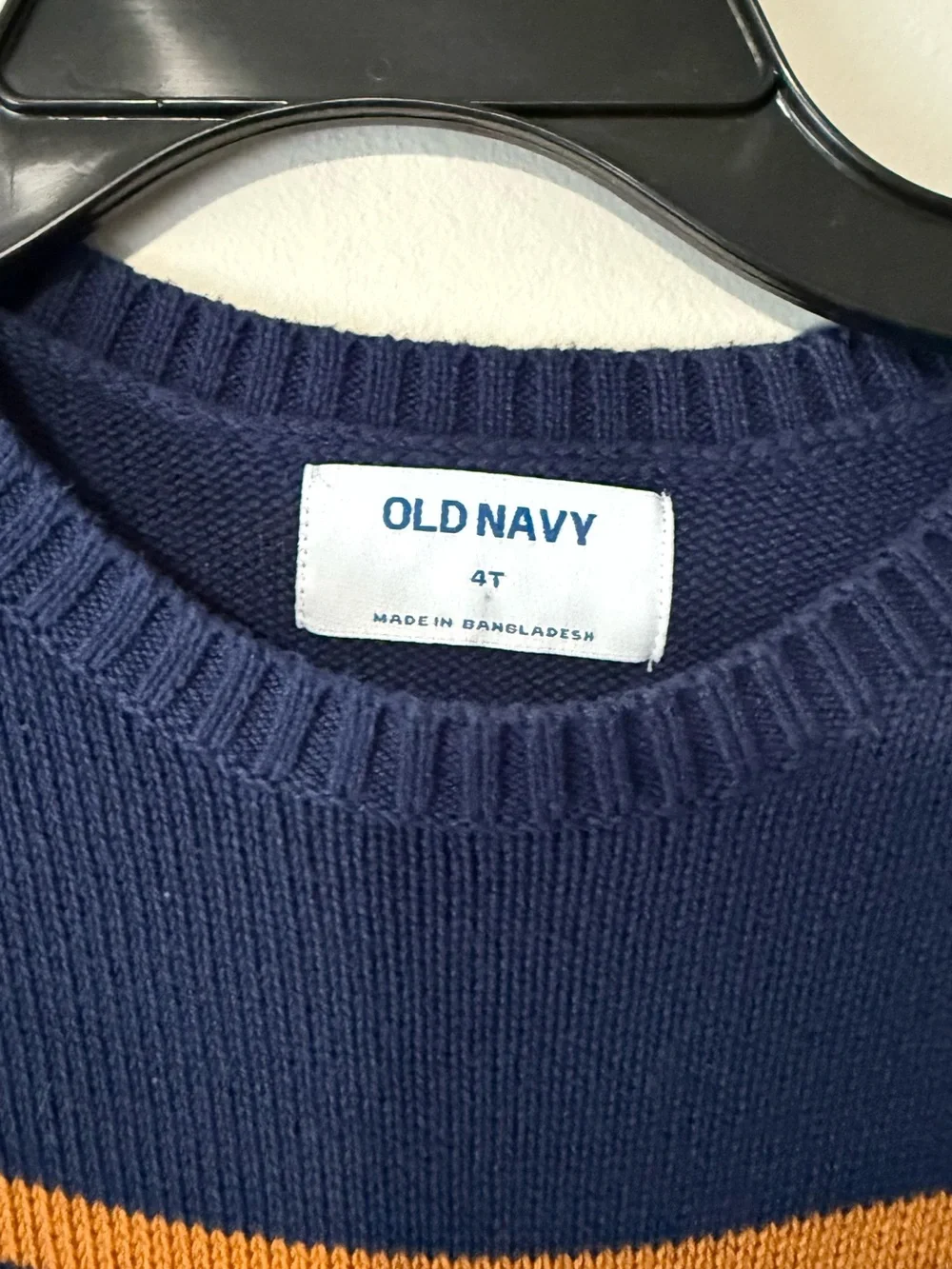 Old Navy Navy Toddler Crewneck Sweater with White and Mustard Stripes